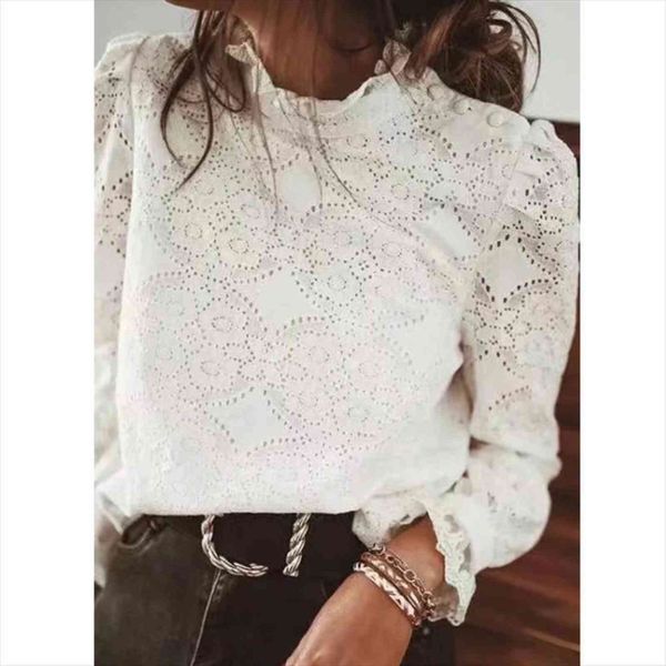cotton embroidery lace womens shirts long sleeve ruffle hollow out female blusas, White
cotton embroidery lace womens shirts long sleeve ruffle hollow out female blusas, White