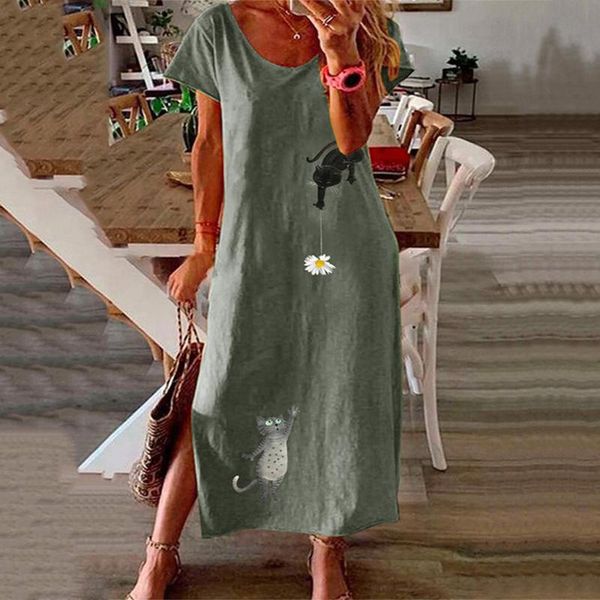 casual dresses fashion women plus size o-neck cotton and linen cat retro loose atmosphere simple temperamentprint open fork long dress, Black;gray
casual dresses fashion women plus size o-neck cotton and linen cat retro loose atmosphere simple temperamentprint open fork long dress, Black;gray