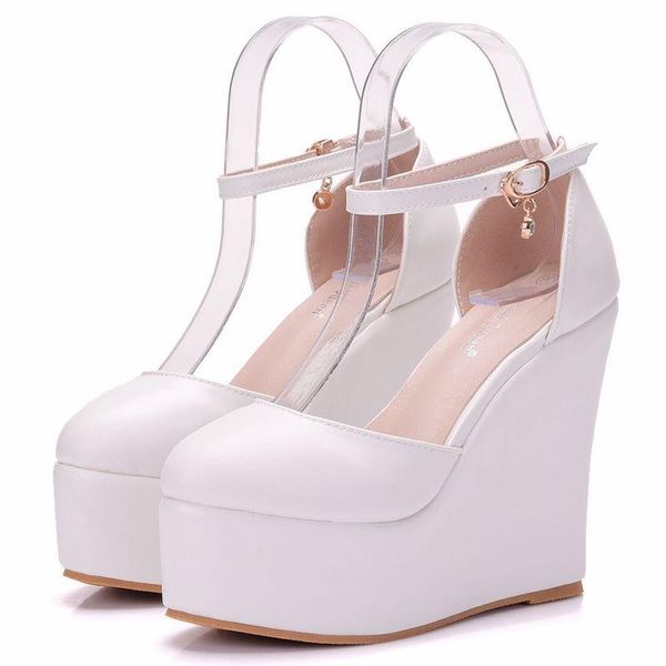 women sandals wedding party banquet pu buckle strap 13cm wedges high heels round toe shoes sandalias mujer 2021 size 35-42, Black
women sandals wedding party banquet pu buckle strap 13cm wedges high heels round toe shoes sandalias mujer 2021 size 35-42, Black