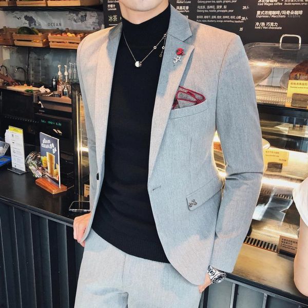 men's suits & blazers korean style slim trend fashion solid color single-breasted thin black professional wear 2-piece set 2021, White;black
men's suits & blazers korean style slim trend fashion solid color single-breasted thin black professional wear 2-piece set 2021, White;black