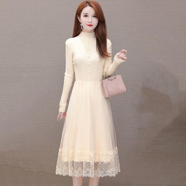 casual dresses winter elegant a-line sweater dress women chic lace patchwork mid length knit solid color base office lady, Black;gray
casual dresses winter elegant a-line sweater dress women chic lace patchwork mid length knit solid color base office lady, Black;gray