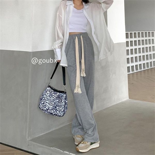 women's pants & capris drawstring gray straight wide leg casual for women 2021 autumn design sense niche high waist slimming, Black;white
women's pants & capris drawstring gray straight wide leg casual for women 2021 autumn design sense niche high waist slimming, Black;white