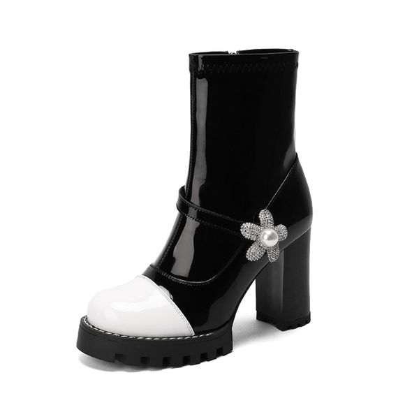 winter short boots women designer round toe block hight heel soft natural genuine leather party wedding fashion luxury platform lady warorwa, Black
winter short boots women designer round toe block hight heel soft natural genuine leather party wedding fashion luxury platform lady warorwa, Black