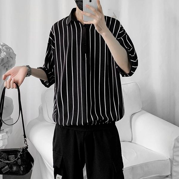 men's casual shirts five-minute sleeve black and white stripe personality short urban youth loose large size shirt, White;black
men's casual shirts five-minute sleeve black and white stripe personality short urban youth loose large size shirt, White;black