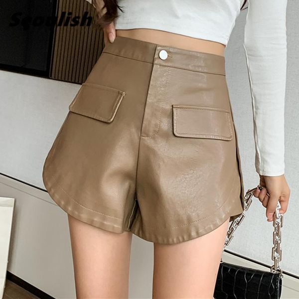 women's shorts seoulish autumn winter irregular faux pu leather 2021 high waist elegant wide leg trousers pocket female, White;black
women's shorts seoulish autumn winter irregular faux pu leather 2021 high waist elegant wide leg trousers pocket female, White;black