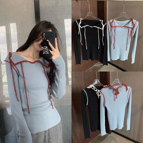 2021 ltt early autumn new style temperament slim fit contrast color versatile string detail ribbon high neck sweater women's top, White
2021 ltt early autumn new style temperament slim fit contrast color versatile string detail ribbon high neck sweater women's top, White