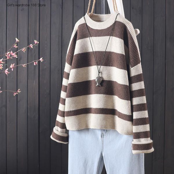 women's sweaters autumn products core spun yarn wide stripe leisure art short knitwear loose long sleeve pullover sweater, White;black
women's sweaters autumn products core spun yarn wide stripe leisure art short knitwear loose long sleeve pullover sweater, White;black