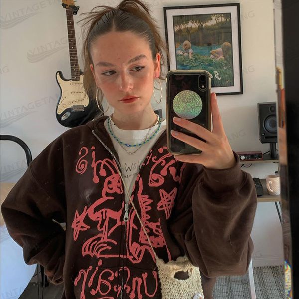 women's hoodies & sweatshirts retro brown hooded sweatshirt oversized zipper gothic jacket female kawaii y2k streetwear clothes cardiga, Black
women's hoodies & sweatshirts retro brown hooded sweatshirt oversized zipper gothic jacket female kawaii y2k streetwear clothes cardiga, Black