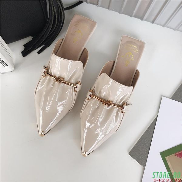 slippers women flats shoes fashion casual slides patent leather ladies lazy outside pointed toe metal design mules, Black
slippers women flats shoes fashion casual slides patent leather ladies lazy outside pointed toe metal design mules, Black