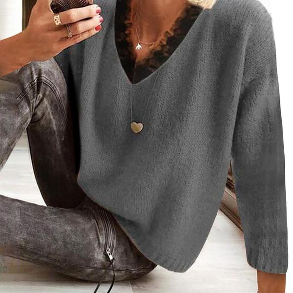 women's sweaters 2021 autumn women pullover female solid color lace stitching v-neck long-sleeved knitted sweater jersey mujer jum, White;black
women's sweaters 2021 autumn women pullover female solid color lace stitching v-neck long-sleeved knitted sweater jersey mujer jum, White;black