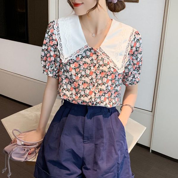 women's blouses & shirts coigarsam floral print blouse women summer short sleeve chiffon blusas womens and orange black 1029, White
women's blouses & shirts coigarsam floral print blouse women summer short sleeve chiffon blusas womens and orange black 1029, White