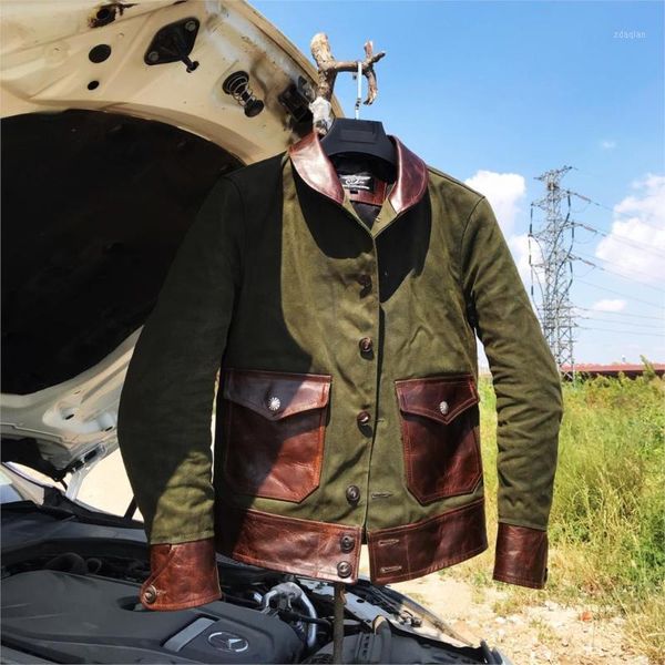 men's leather & faux wax canvas shawl lapel oil cowhide vintage motorcycle jacket outerwear, Black
men's leather & faux wax canvas shawl lapel oil cowhide vintage motorcycle jacket outerwear, Black