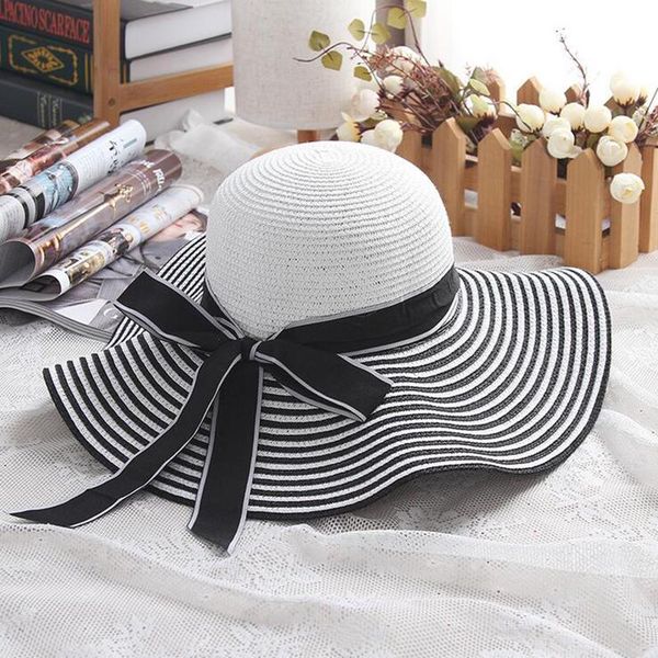 wide brim hats fashion hepburn wind black white striped bowknot summer sun hat beautiful women straw beach large brimmed, Blue;gray
wide brim hats fashion hepburn wind black white striped bowknot summer sun hat beautiful women straw beach large brimmed, Blue;gray