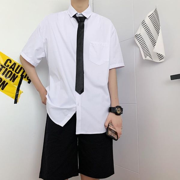 men's casual shirts summer short sleeved white shirt man japanese college style sleeves loose suit for 5xl large size class, White;black
men's casual shirts summer short sleeved white shirt man japanese college style sleeves loose suit for 5xl large size class, White;black