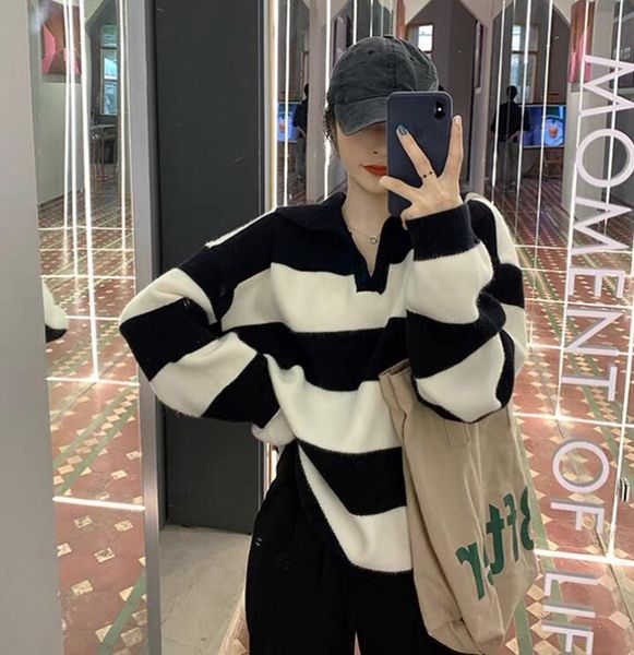 women's sweaters striped sweater stripe loose cotton autumn winter v-neck casual clothing fashion long sleeve jumpers houthion, White;black
women's sweaters striped sweater stripe loose cotton autumn winter v-neck casual clothing fashion long sleeve jumpers houthion, White;black