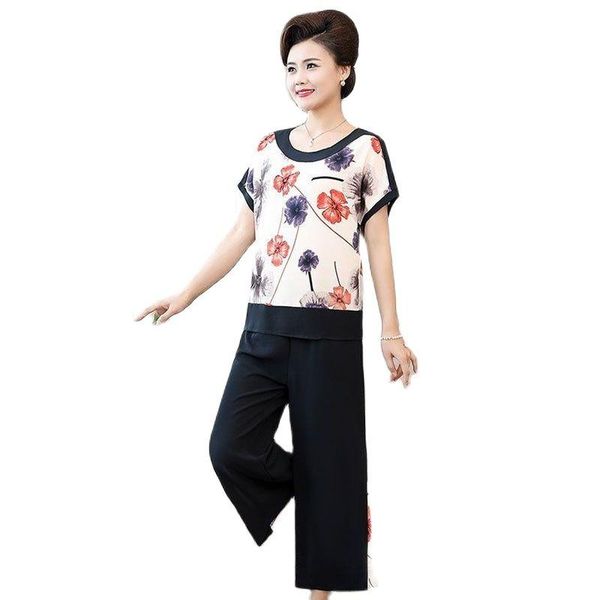 women's tracksuits middle-aged mother summer printing short sleeve wide leg pants suit 2021 chiffon fash ladies loosetwo-piece sets, Gray
women's tracksuits middle-aged mother summer printing short sleeve wide leg pants suit 2021 chiffon fash ladies loosetwo-piece sets, Gray