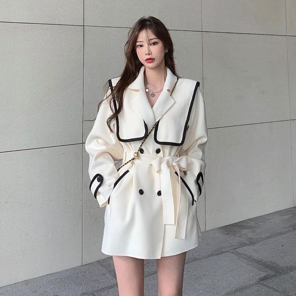 women's wool & blends spring coat style fashion temperament in the long section waist was thin wild long-sleeved top, Black
women's wool & blends spring coat style fashion temperament in the long section waist was thin wild long-sleeved top, Black