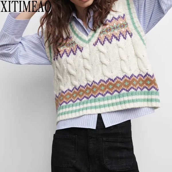 za women fashion knitted vest sweater v-neck sleeveless retro printing loose female waistcoat chic xitimeao 210604, Black;white
za women fashion knitted vest sweater v-neck sleeveless retro printing loose female waistcoat chic xitimeao 210604, Black;white