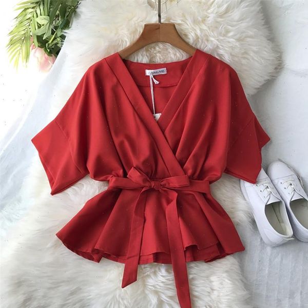 ruffles fashion v neck womens shirts summer chiffon bandage chemisier femme casual slim waist tie elegant top, White
ruffles fashion v neck womens shirts summer chiffon bandage chemisier femme casual slim waist tie elegant top, White