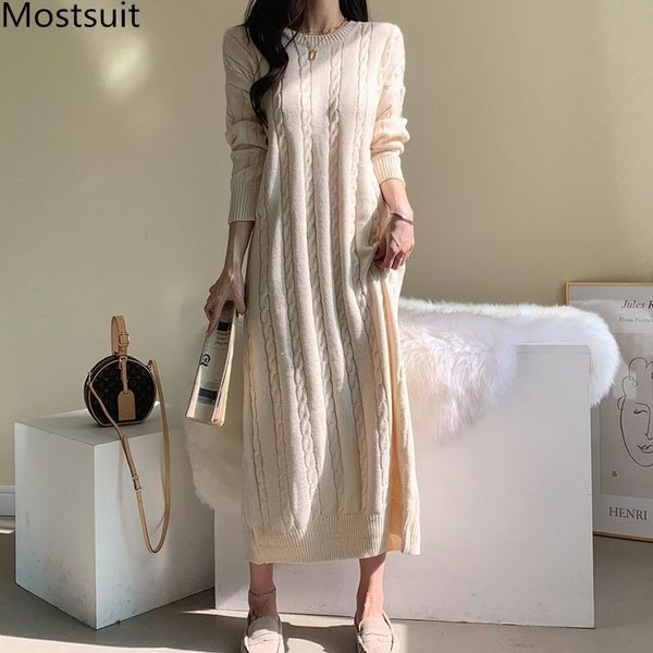korean twisted knitted sweater long dress women winter full sleeve o-neck dresses elegant vintage ladies vestidos femme 210518, Black;gray
korean twisted knitted sweater long dress women winter full sleeve o-neck dresses elegant vintage ladies vestidos femme 210518, Black;gray