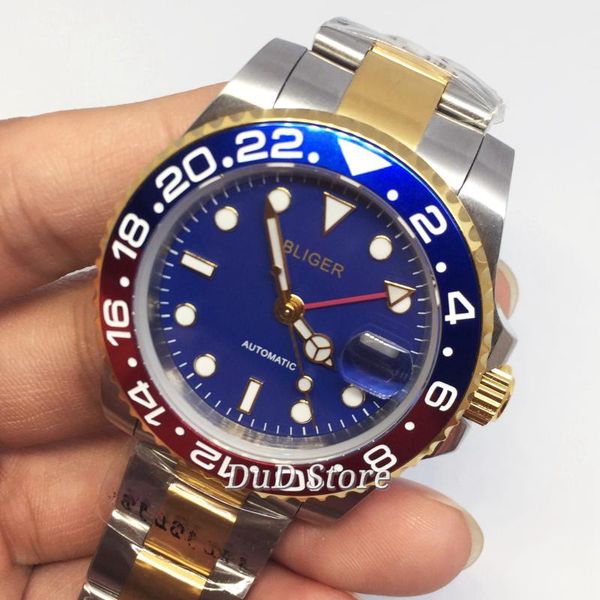 wristwatches 40mm bliger golden plated steel case metal bezel blue dial sapphire glass gmt function automatic movement men's watch, Slivery;brown
wristwatches 40mm bliger golden plated steel case metal bezel blue dial sapphire glass gmt function automatic movement men's watch, Slivery;brown