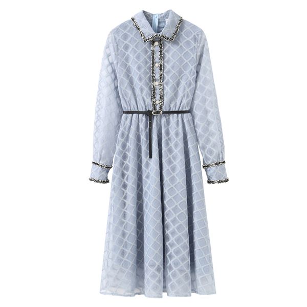 blue white plaid turn down collar button long sleeve a-line elegant knee length dress autumn small fragrance d1963 210514, Black;gray
blue white plaid turn down collar button long sleeve a-line elegant knee length dress autumn small fragrance d1963 210514, Black;gray