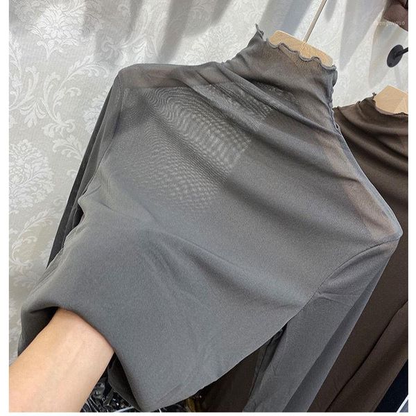 women's blouses & shirts women blouse spring autumn mesh lace long-sleeved turtleneck micro-transparent t-shirt blusas ropa de mujer, White 
women's blouses & shirts women blouse spring autumn mesh lace long-sleeved turtleneck micro-transparent t-shirt blusas ropa de mujer, White