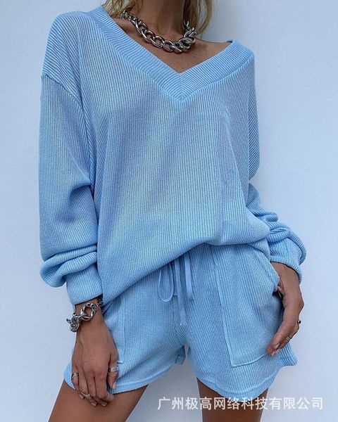 women's tracksuits 2021 spot summer sky blue long-sleeved v-neck casual sweater suit shorts, Gray
women's tracksuits 2021 spot summer sky blue long-sleeved v-neck casual sweater suit shorts, Gray