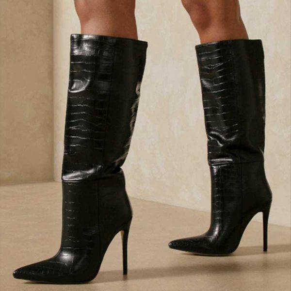 boots crocodile print textured shoes short knee high for ladies thin heel big size 43, Black
boots crocodile print textured shoes short knee high for ladies thin heel big size 43, Black