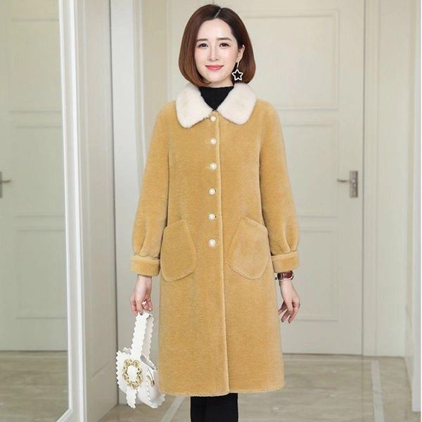 women's fur & faux + mink collar haining sheared sheep wool coats of long coat, Black
women's fur & faux + mink collar haining sheared sheep wool coats of long coat, Black