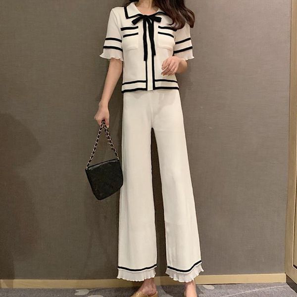 women's tracksuits ruffles stripe short sleeve summer knitted two peice sets women lace up pullovers + wide leg pants korean, Gray
women's tracksuits ruffles stripe short sleeve summer knitted two peice sets women lace up pullovers + wide leg pants korean, Gray