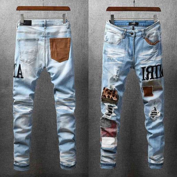 street 614 high chao brand am light blue embroidery leopard patch elastic slim fit small foot hole jeans pants
street 614 high chao brand am light blue embroidery leopard patch elastic slim fit small foot hole jeans pants