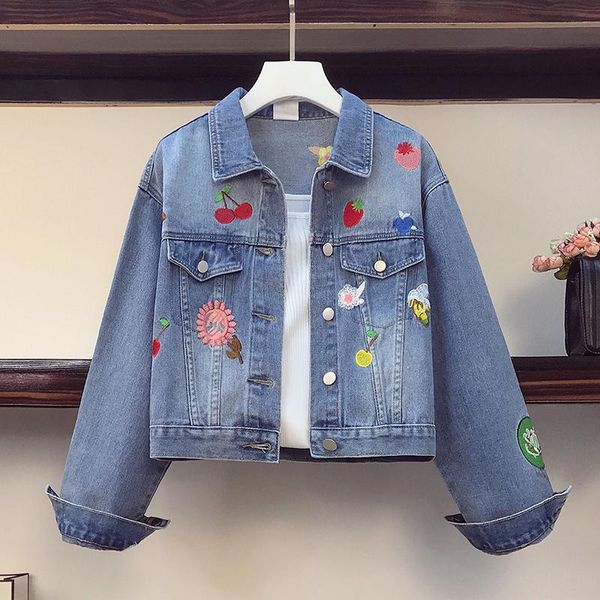 blue spring fruit embroidery short denim jacket women loose korean style chic female jeans cowboy casual streetwear ladies women's jac, Black;brown
blue spring fruit embroidery short denim jacket women loose korean style chic female jeans cowboy casual streetwear ladies women's jac, Black;brown