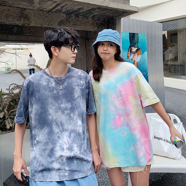 tie dye net red couple's summer 2021 fashion short sleeve brand t-shirt, White;black
tie dye net red couple's summer 2021 fashion short sleeve brand t-shirt, White;black