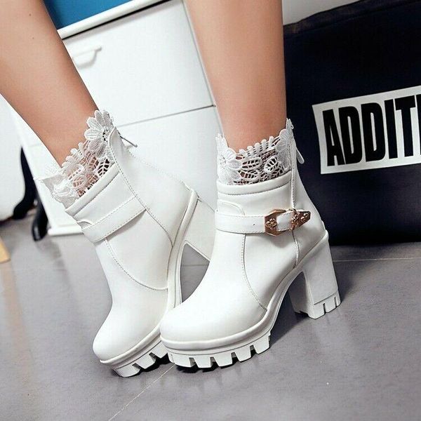 boots lace buckle strap womens ankle high block heels pointy toe casual shoes, Black
boots lace buckle strap womens ankle high block heels pointy toe casual shoes, Black