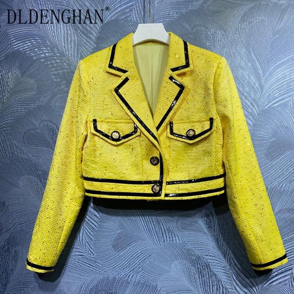 women's jackets dldenghan fashion runway designer autumn jacket women turn-down collar long sleeve sequined single breasted extra short, Black;brown
women's jackets dldenghan fashion runway designer autumn jacket women turn-down collar long sleeve sequined single breasted extra short, Black;brown