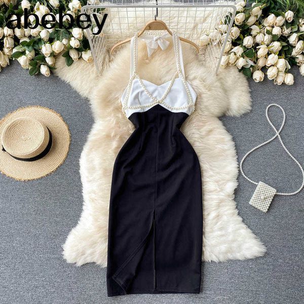 women solid party strap dress fashion vacation backless short dresses summer korean pearl splice pencil dress 210715, Black;gray
women solid party strap dress fashion vacation backless short dresses summer korean pearl splice pencil dress 210715, Black;gray