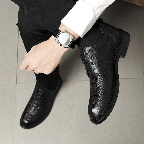 dress shoes crocodile pattern leather business men's military boots high-men lace-up british large size 36-49, Black
dress shoes crocodile pattern leather business men's military boots high-men lace-up british large size 36-49, Black