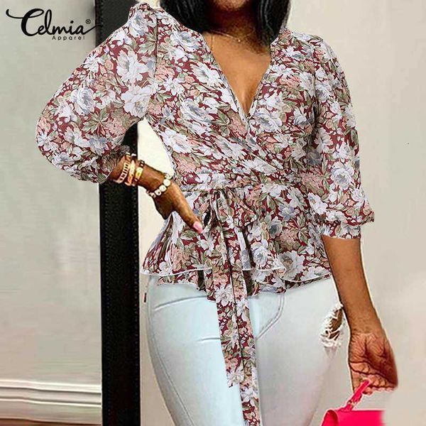 women's blouses & shirts blouses celmia casual v-neck 3/4 sleeve short women fashion floral printed summer elegant ruffles hem belted 3, White
women's blouses & shirts blouses celmia casual v-neck 3/4 sleeve short women fashion floral printed summer elegant ruffles hem belted 3, White