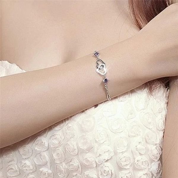 1piece charm women silver double heart purple color crystal bracelet chain jewelry gift beaded, strands, Black
1piece charm women silver double heart purple color crystal bracelet chain jewelry gift beaded, strands, Black