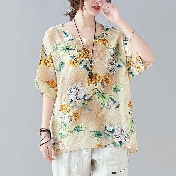 women's t-shirt oversized women cotton linen casual t-shirts arrival 2021 summer vintage style floral print loose female tees s3811, White
women's t-shirt oversized women cotton linen casual t-shirts arrival 2021 summer vintage style floral print loose female tees s3811, White