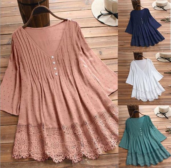 women casual basic summer lace blouse shirt hollow v-neck patchwork plus size -5xl women's blouses & shirts, White
women casual basic summer lace blouse shirt hollow v-neck patchwork plus size -5xl women's blouses & shirts, White