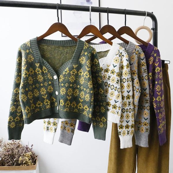 women's knits & tees floral cardigan vintage sweaters short design autumn cropped knitwear, White
women's knits & tees floral cardigan vintage sweaters short design autumn cropped knitwear, White