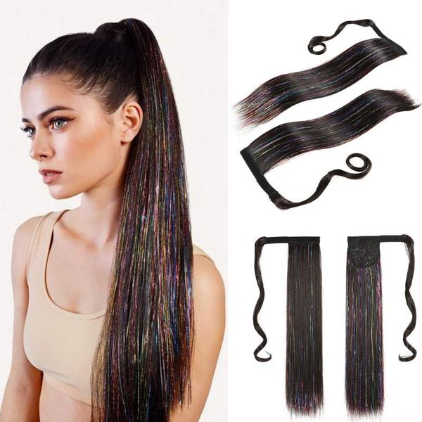 synthetic wigs long straight clip on ponytail hairpiece wrap hair brown tinsel laser colored fack, Black
synthetic wigs long straight clip on ponytail hairpiece wrap hair brown tinsel laser colored fack, Black