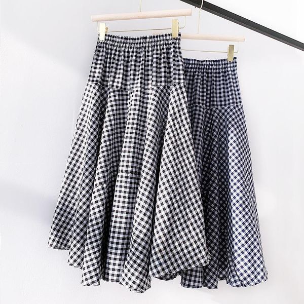 qooth plaid summer beach high women skirts elastic waist big hem flare cotton blend jupe qh2301, Black
qooth plaid summer beach high women skirts elastic waist big hem flare cotton blend jupe qh2301, Black