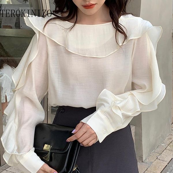 women's blouses & shirts terokinizo ruffles blouse women slash neck slightly transparent solid color all-match arrival korean fashion, White
women's blouses & shirts terokinizo ruffles blouse women slash neck slightly transparent solid color all-match arrival korean fashion, White