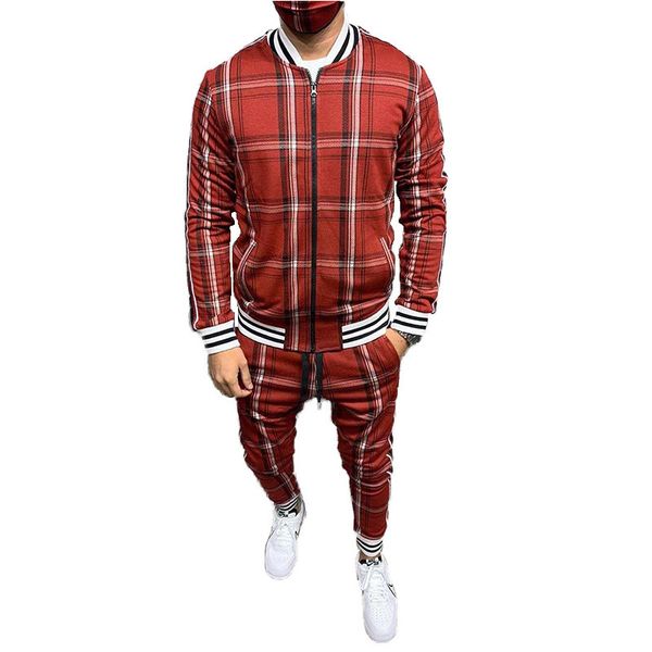 men's tracksuits 2021 autumn and winter cardigan plaid coat sports fashion casual suit, Gray 
men's tracksuits 2021 autumn and winter cardigan plaid coat sports fashion casual suit, Gray