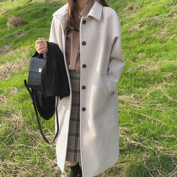 women's wool & blends simple lapel single-breasted casual woolen coat 2021 korean version thickened medium and long knee-length coat., Black
women's wool & blends simple lapel single-breasted casual woolen coat 2021 korean version thickened medium and long knee-length coat., Black