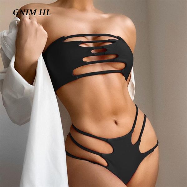 women's swimwear gnim hollow out solid bikini set 2021 summer bandeau women 2 pieces backless style brazilian swimsuit biquinis, White;black
women's swimwear gnim hollow out solid bikini set 2021 summer bandeau women 2 pieces backless style brazilian swimsuit biquinis, White;black