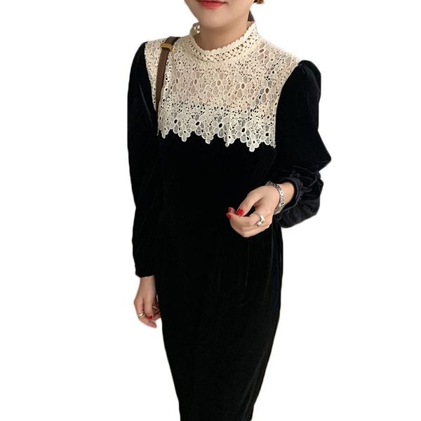 korea women velvet long sleeve dress autumn and winter stand-up collar stitching lace split elegant female ns2336 casual dresses, Black;gray
korea women velvet long sleeve dress autumn and winter stand-up collar stitching lace split elegant female ns2336 casual dresses, Black;gray